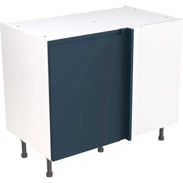 Image of Kitchen Kit Flatpack J-Pull Kitchen Cabinet Base Blind Corner Unit Ultra Matt 1000mm in Indigo Blue MFC