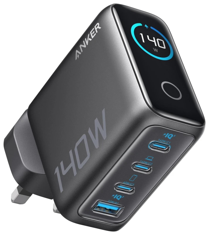Image of ANKER CHARGER (140W. 4-PORT. PD 3.1). SILVER/WHITE/Blue
