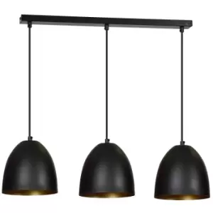 image of Lenox Black/Gold Bar Pendant Ceiling Light 3x E27