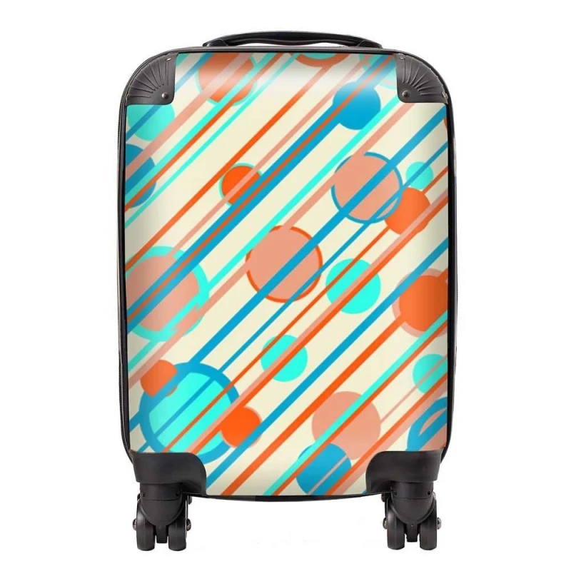 Image of Warren Reed - Designer Retro Stripes & Circles Suitcase in Blue Size: Small Blue Unisex Small