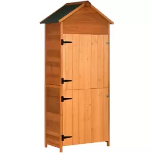 image of Outsunny - Wooden Garden Shed Outdoor Shelves Utility Tool Storage Cabinet Teak - Teak