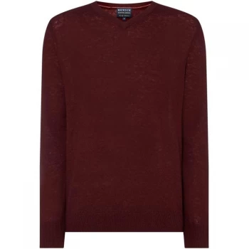 image of Howick Arlington V-Neck 100% Lambswool Jumper - Burgundy