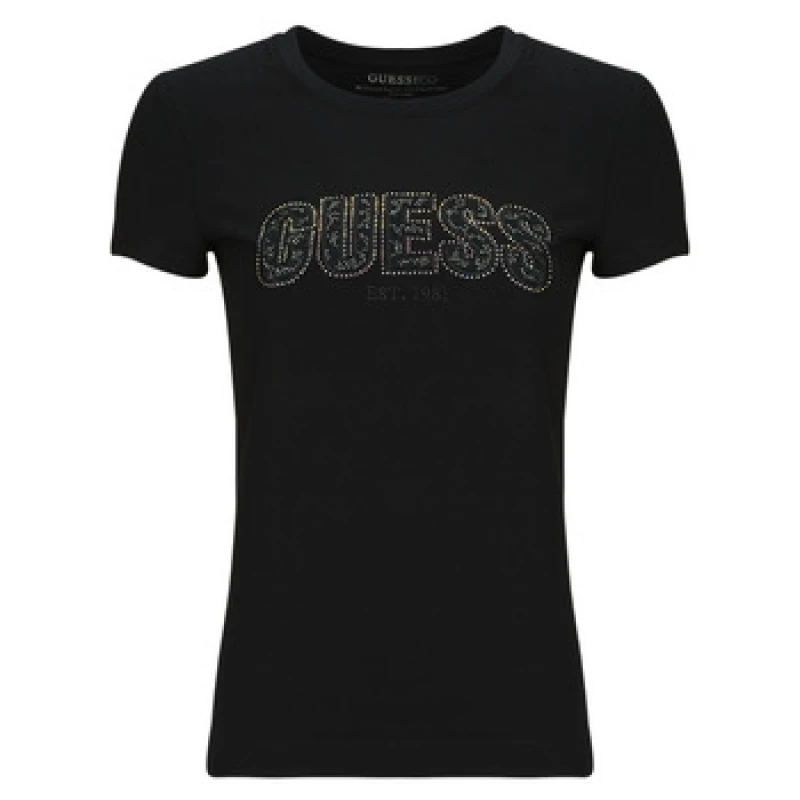 Image of Guess Womens lace round neck t-shirt Guess Noir Female S