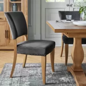 Image of Dusk Rustic Oak Pair Of Upholstered Chairs - Gun Metal Velvet Fabric