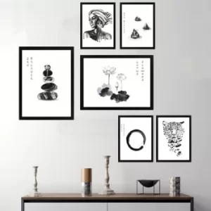 Image of SET_015 White Black Decorative Framed Painting (6 Pieces)