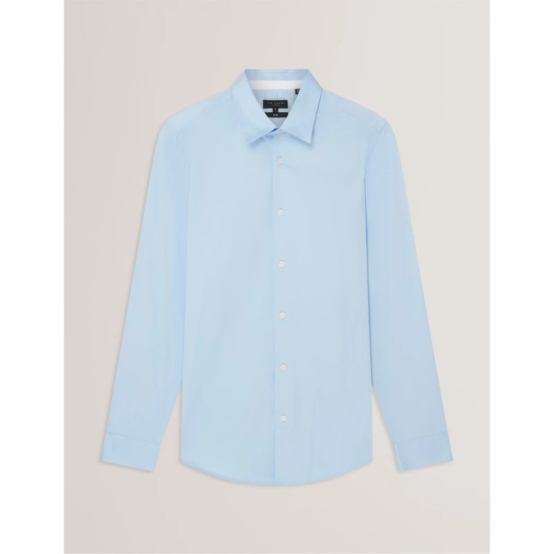 Image of Ted Baker Mens Long-Sleeve Cotton Shirt Pl Blue male XS (1)