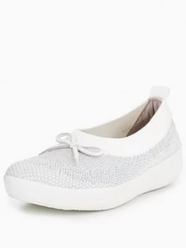 Image of FitFlop Uumlberknit Ballerina With Bow Metallic Silver Size 3 Women