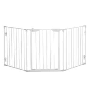 image of PawHut Pet Safety Gate 3-Panel Playpen Fireplace Christmas Tree Metal Fence Stair Barrier Room Divider w/Walk Through Door, White