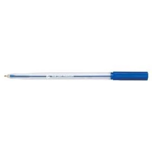 image of Office Ball Pen Clear Barrel Medium 1.0mm Tip 0.7mm Line Blue Pack of