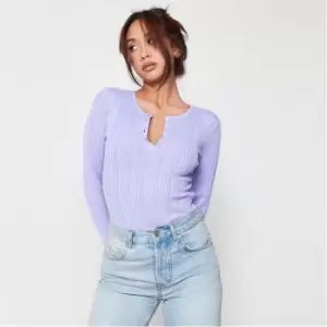 image of Missguided Recycled Tall Rib Button Detail Bodysuit - Purple