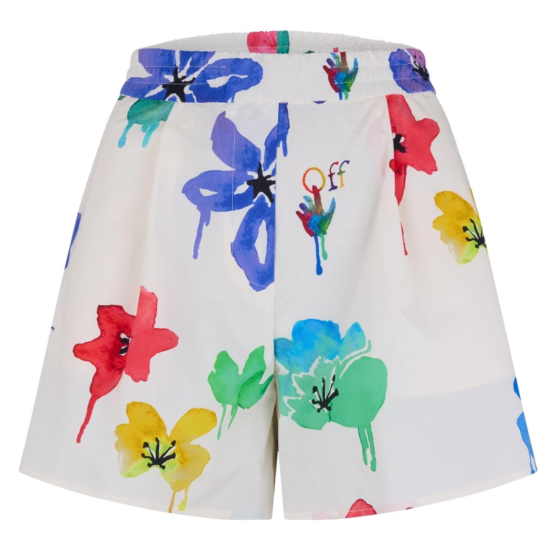 Image of Off White Womens Floral Print Cotton Thigh Length Woven Tracksuit Shorts Multicolor female 6 (38)