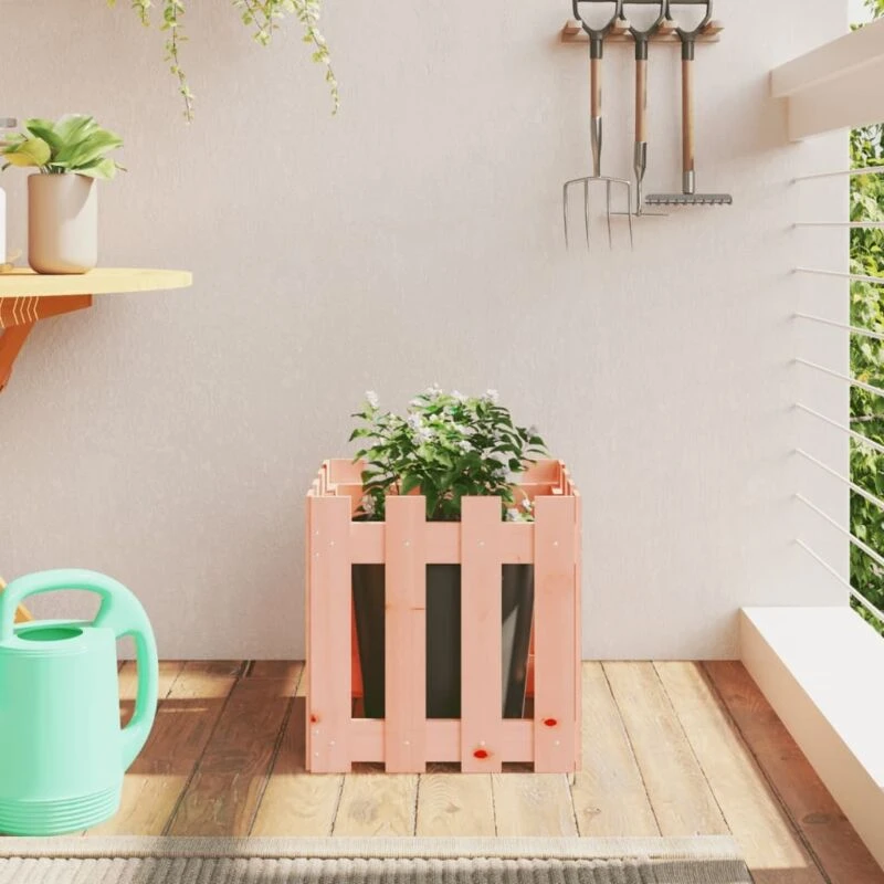 Image of vidaXL Planter w/ Fence Design 40x40x40cm Solid Wood, Brown 832450