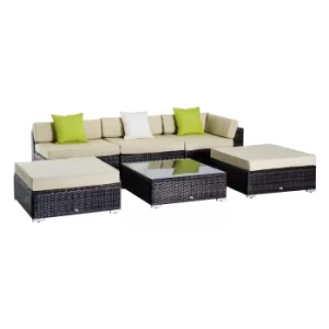 image of Outsunny 6 PCS Rattan Funiture Set-Brown/Beige