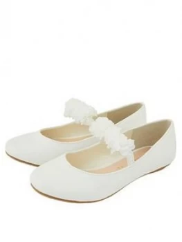 Monsoon Girls Cynthia Corsage Shimmer Ballerina Shoes - Ivory, Size 10 Younger