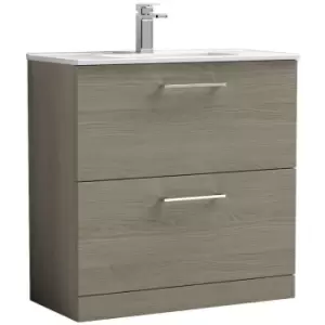 image of Arno Solace Oak 800mm 2 Drawer Vanity Unit with 18mm Profile Basin - ARN2535B - Solace Oak - Nuie