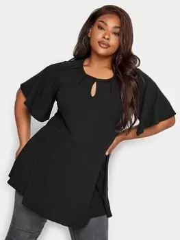 Image of Yours Keyhole Peplum Rib Top. Black, Size 16, Women