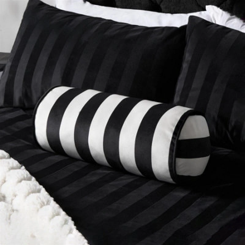 Image of OHS OHS Matte Velvet Stripe Bolster Pillow Soft Cylindrical Cushion in White White One Size Unisex 5027434226665