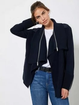 Image of Mint Velvet Ottoman Short Biker Cardigan - Navy Size M Women