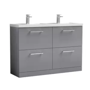 image of Nuie Arno 1200mm Floor Standing 4 Drawer Vanity & Double Polymarble Mid-Edge Basin Gloss Mid Grey