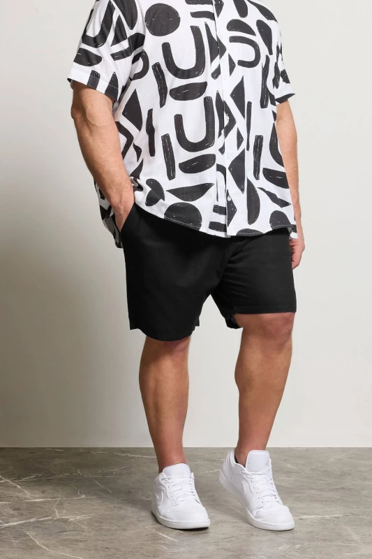 Image of BadRhino Mens Elasticated Linen Shorts in Black Size: 4XL Black Male 4XL