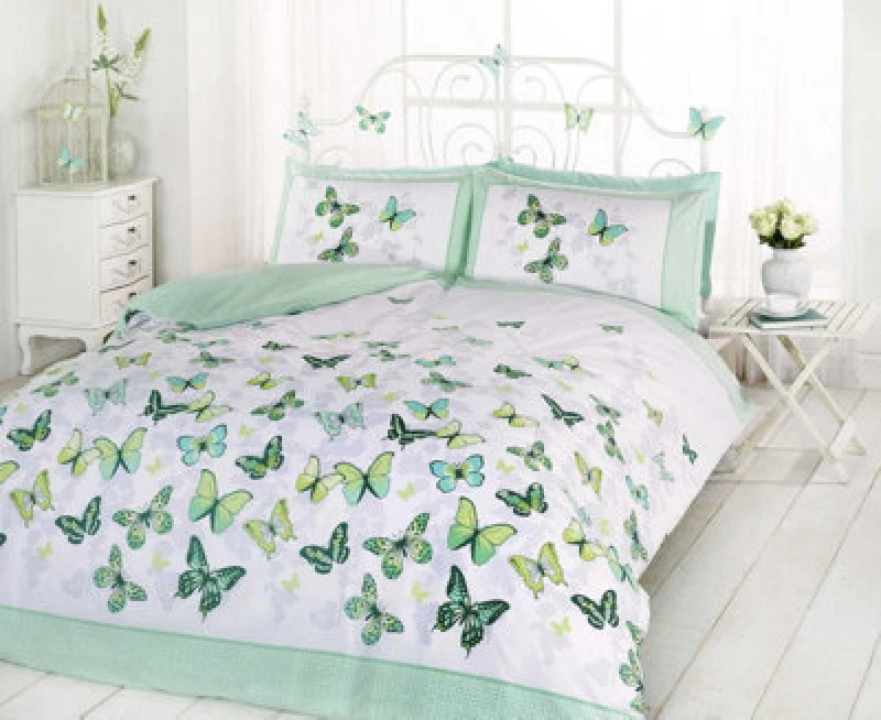Image of Rapport Home Butterfly Flutter Polycotton Duvet Cover With Pillowcase Light Green