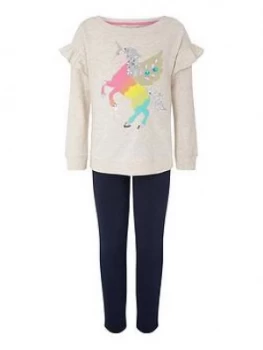 Monsoon Girls S.E.W. Unicorn Sweat and Legging Set - Oatmeal, Size Age: 9-10 Years, Women