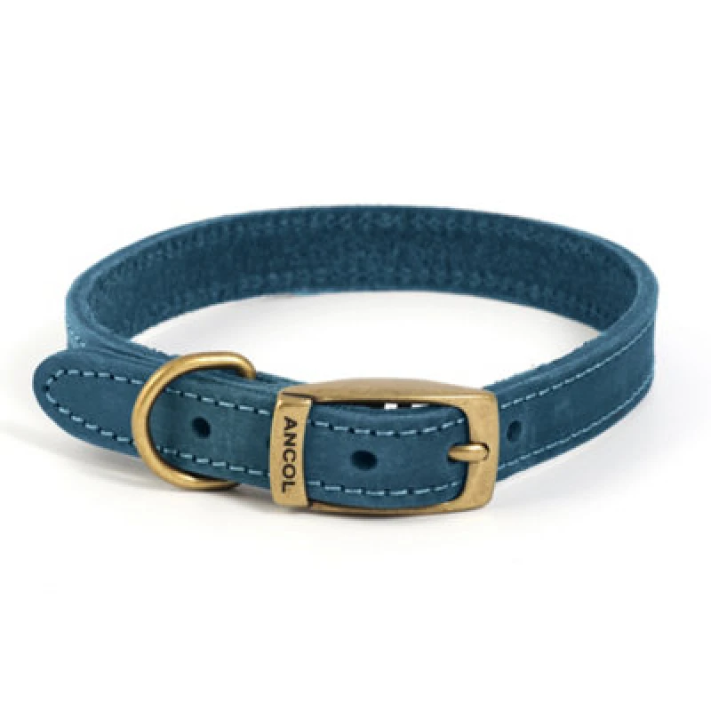 Image of Ancol Timberwolf Leather Collar Lightweight Comfort Blue unisex