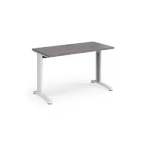 image of TR10 straight desk 1200mm x 600mm - white frame and grey oak top