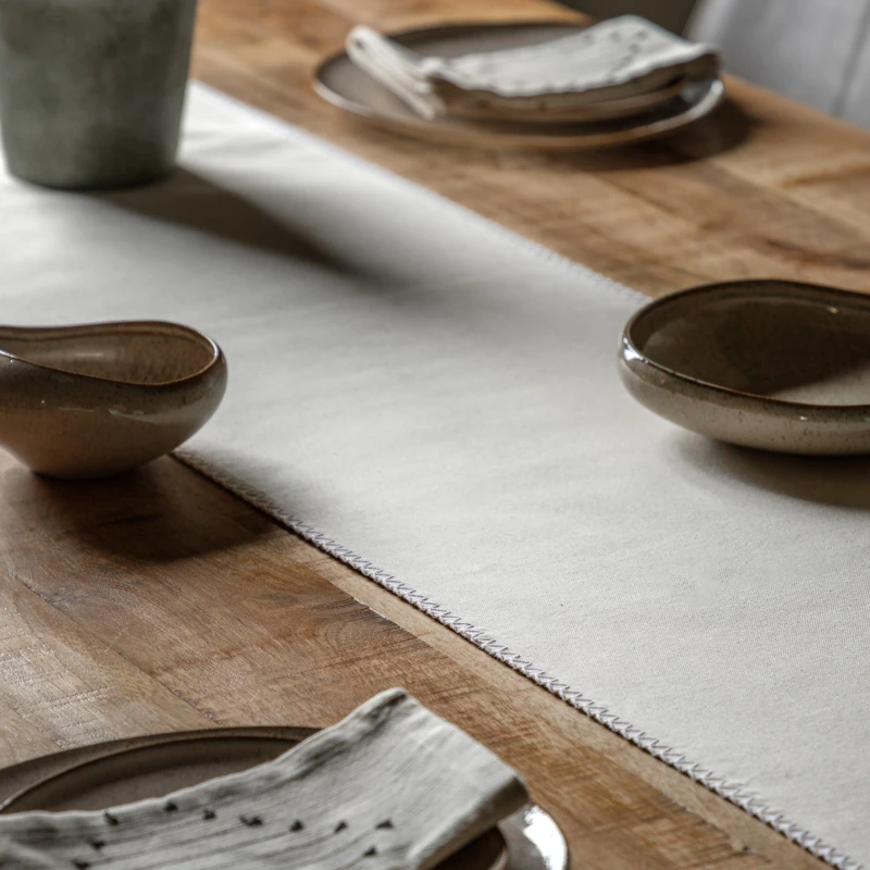 Image of Gallery Interiors Linen Effect Table Runner Cream - 180cm