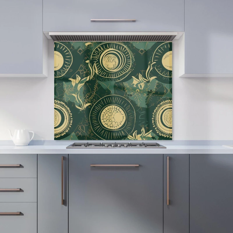 Image of Warren Reed - Designer Abstract Green Gold Moon Pattern Kitchen Splashback Size: 600mm x 750mm Green Unisex 600mm x 750mm