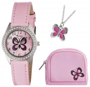 image of Tikkers Girls Pink Butterfly Watch Set