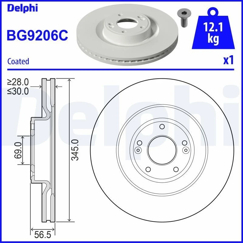 Image of DELPHI Brake disc DELPHI BG9206C