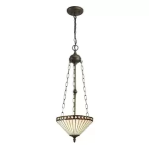 Image of 3 Light Uplighter Ceiling Pendant E27 With 30cm Tiffany Shade, Amber, Crystal, Aged Antique Brass - Luminosa Lighting