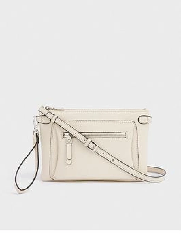 Image of OSPREY LONDON The Ruby Leather Crossbody Clutch Bag Stone