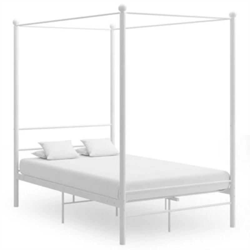 Image of VIDAXL Bed Frame with Canopy without Mattress White 140x200cm Metal Vidaxl 8720286163764