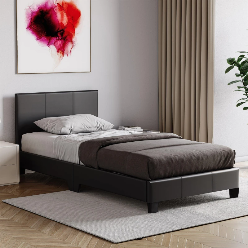 Image of Lassic Lisbon Single Faux Leather Bed With Mattress Set Black unisex Single