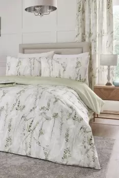 image of 'Wild Stems' Heritage Floral Print Reversible Duvet Cover Set