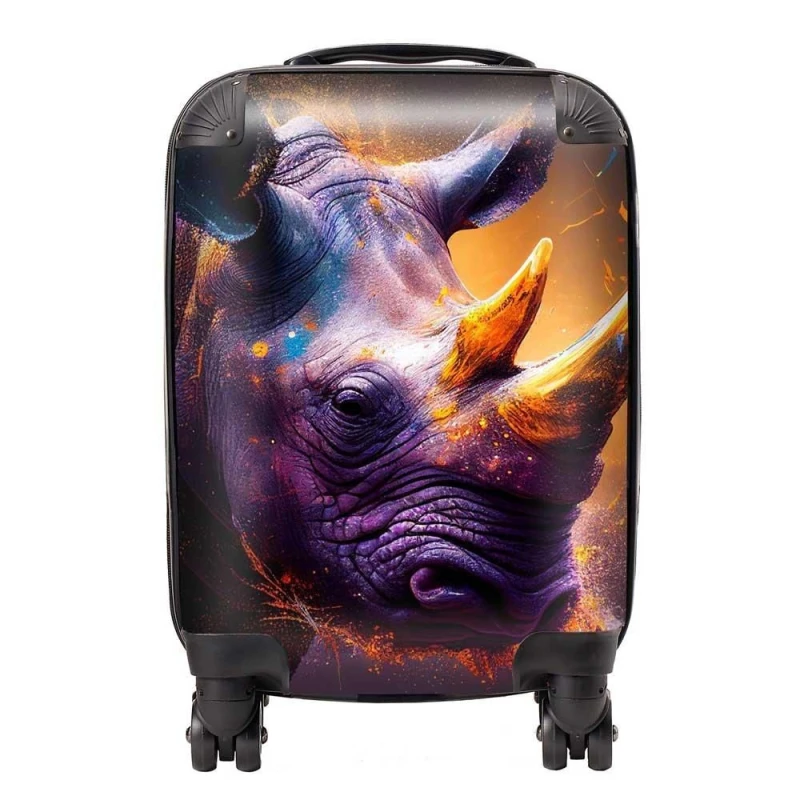 Image of Warren Reed - Designer Golden Rhino Face Splashart Suitcase in Grey Size: Small Grey Unisex Small