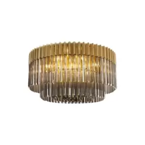 image of Poland Ceiling Lamp Round 12 Light E14, Brass, Smoke Sculpted Glass, Item Weight: 28.4kg