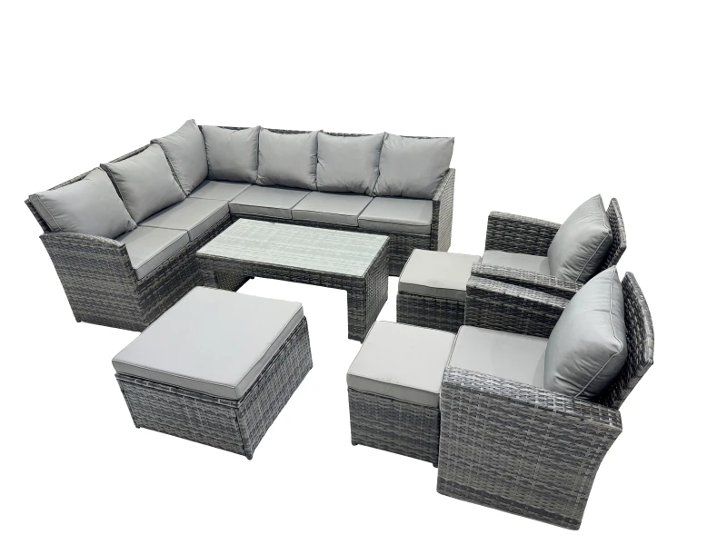 Image of Fimous 11 Seat Poly Rattan Corner Sofa Set with 3 Stools 2 Chairs in Dark Grey Dark Grey Unisex