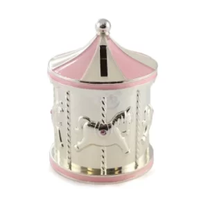 Image of Little Princess Silver Plated Pink Carousel Money Box