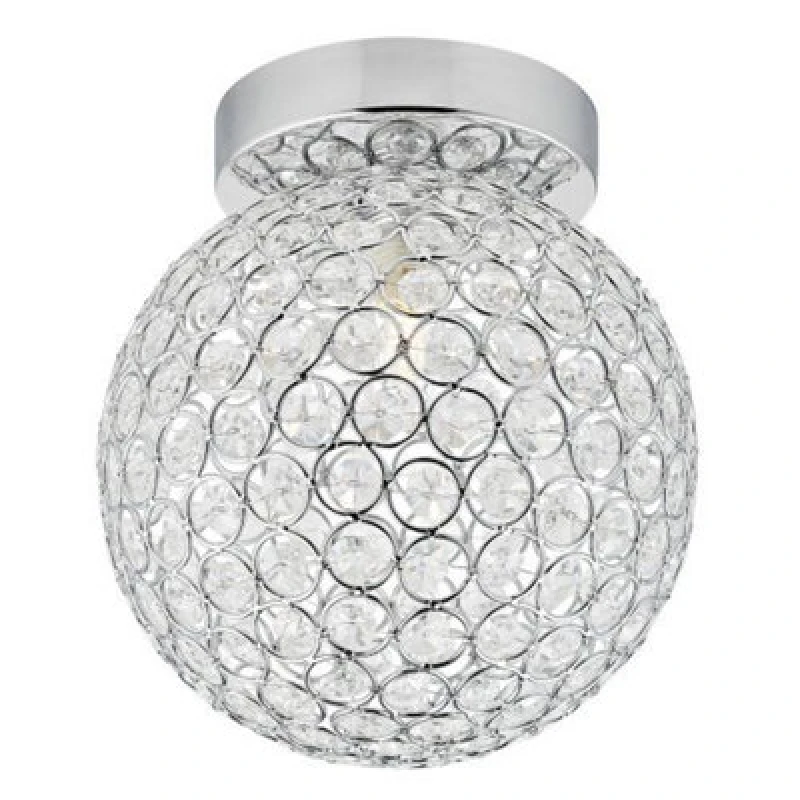 Image of Happy Homewares Modern Chrome And Clear Glass Ip44 Rated Bathroom Ceiling Light