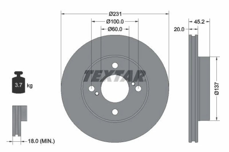 Image of Brake disc TEXTAR 92309403