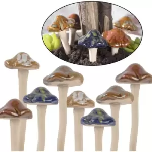 Image of Colourful Garden Mushroom Ornaments - Set of 8 M&W - Multicoloured
