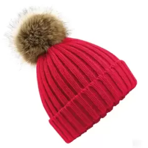 Image of Beechfield Unisex Fur Pop Pom Chunky Beanie (One Size) (Classic Red)