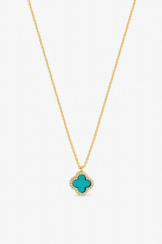Image of Jon Richard Womens Gold Plated & Turquoise Clover Pendant Necklace Gold Female One Size