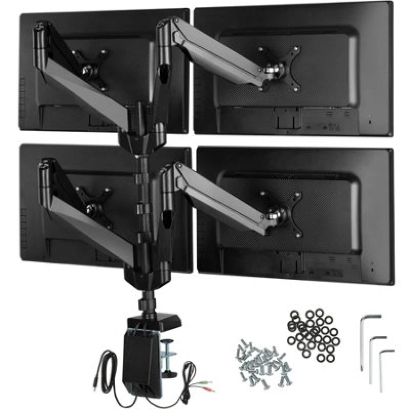 Image of Tectake Monitor Arm - For 4 Screens, Swivel Arms Can Be Tilted, Rotated, And Are Height-Adjustable - Black