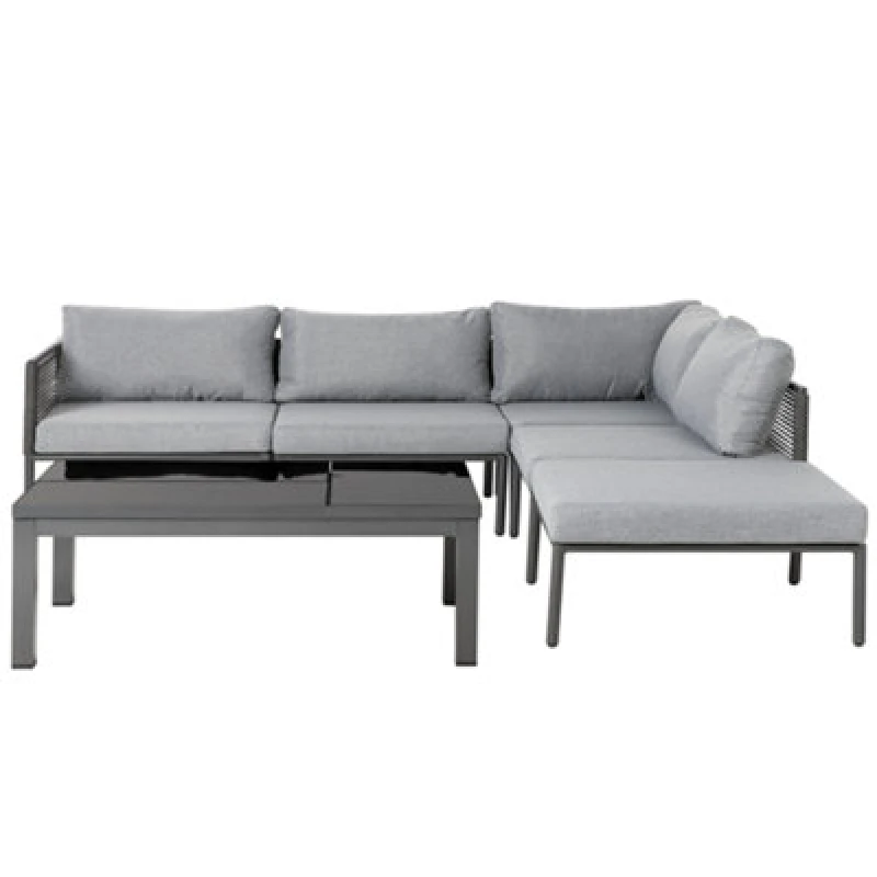 Image of Beliani Garden Corner Sofa With Table 6 Seater Forano Metal Grey