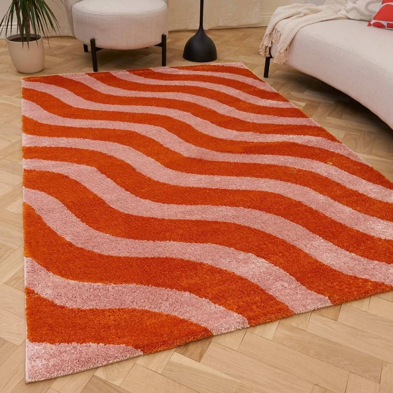 Image of THE RUGS Joli Wavy Soft & Dense Pile Living Room & Bedroom Rug in Burnt Orange Size: 120cm x 170cm Burnt Orange Unisex 120cm x 170 cm