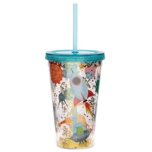 Image of Space Cadet Plastic 500ml Double Walled Reusable Cup with Straw and Lid